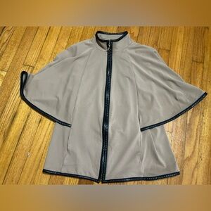 Joseph Ribkoff Tan Poncho Batwing Jacket Leather Trim Tan 4
